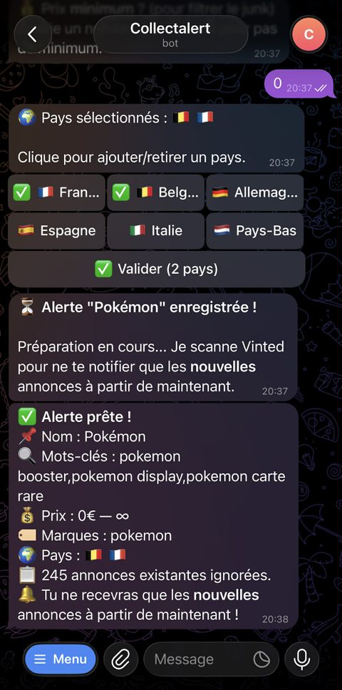 CollectAlert — configuration alerte
