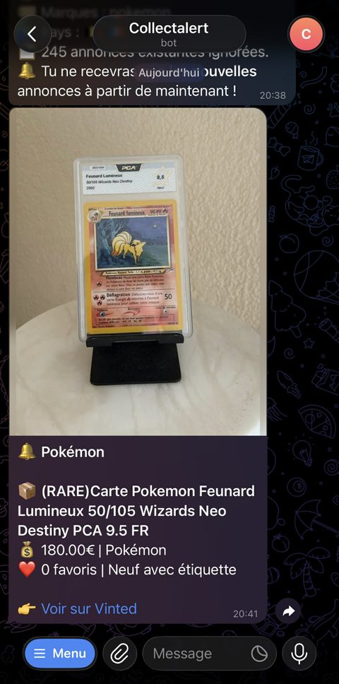 CollectAlert — alerte reçue sur Telegram